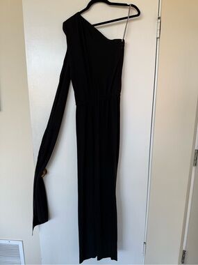 Halston Heritage Black One-Shoulder Long-Sleeve Jumpsuit